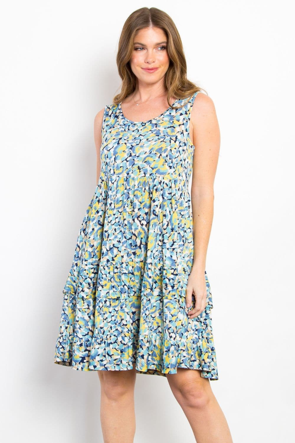 Be Stage Full Size Print Wrinkle Free Ruffled Dress.