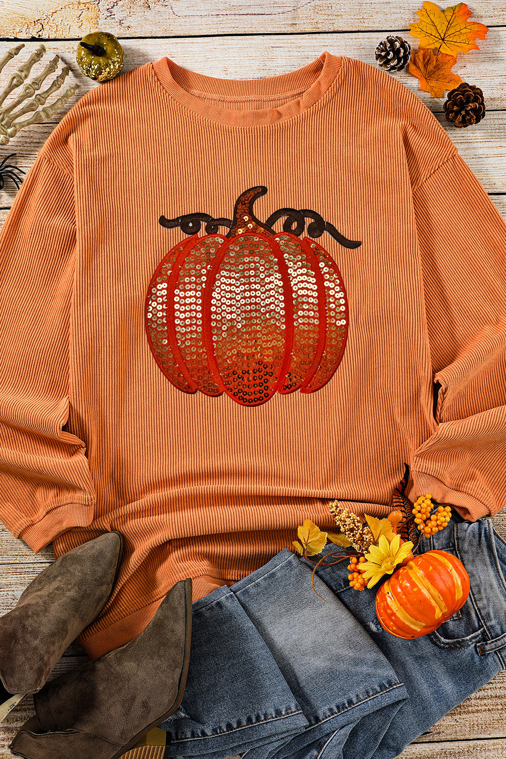 Sparkling pumpkin sweatshirt in orange