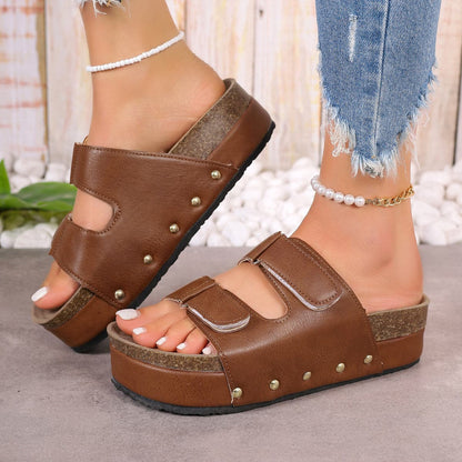 PU Leather Studded Platform Sandals.