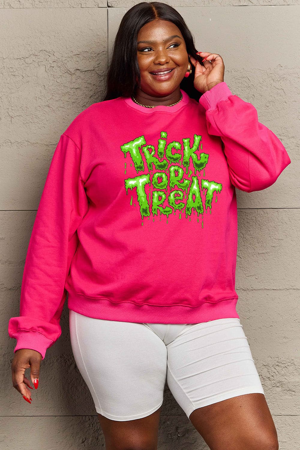 Simply Love Full Size TRICK OR TREAT Graphic Sweatshirt.