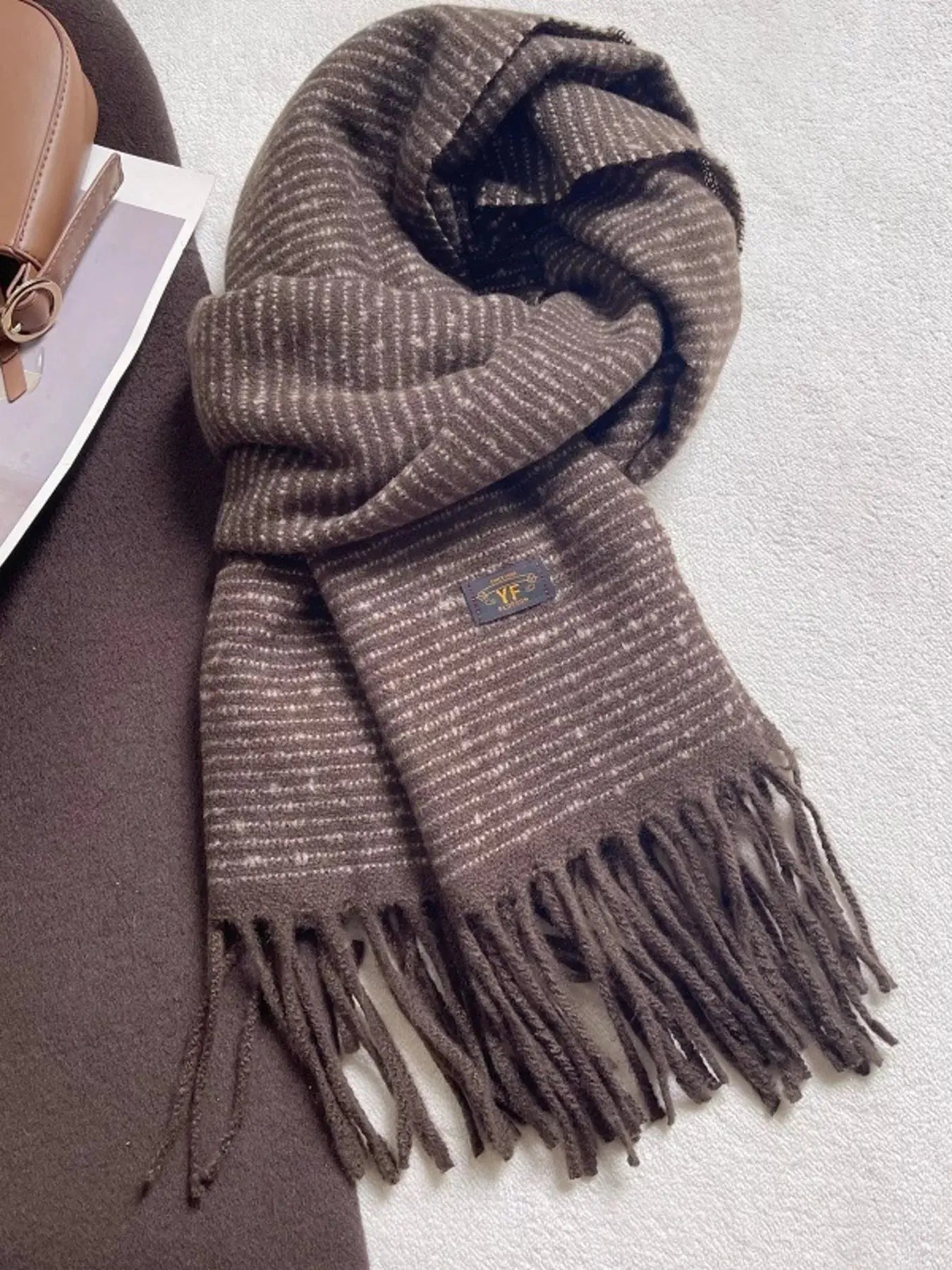 Warm Striped Tassel Scarf Simply Love