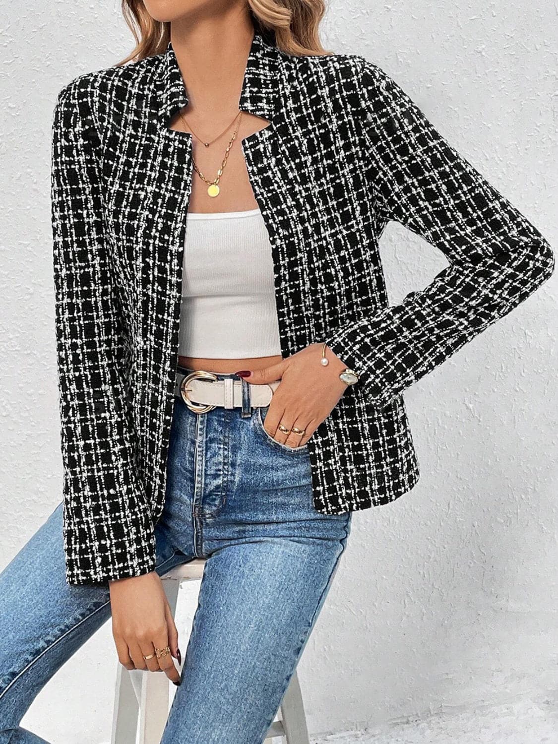 Chic plaid long sleeve jacket