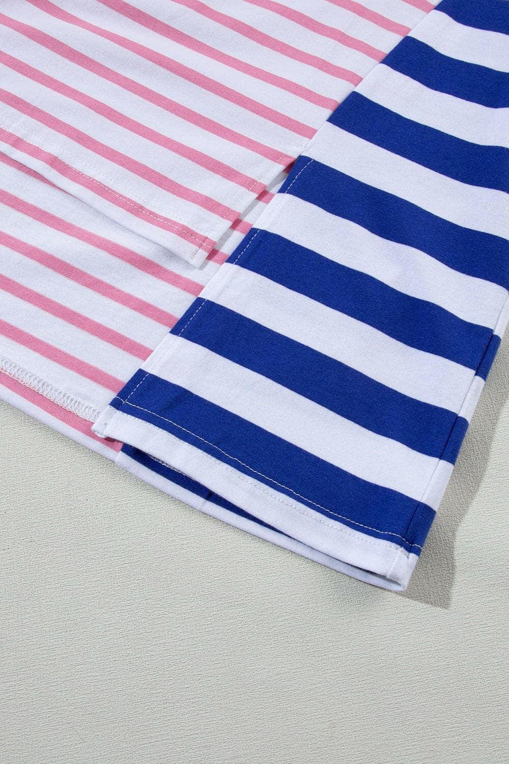 Striped Round Neck Dropped Shoulder T-Shirt.