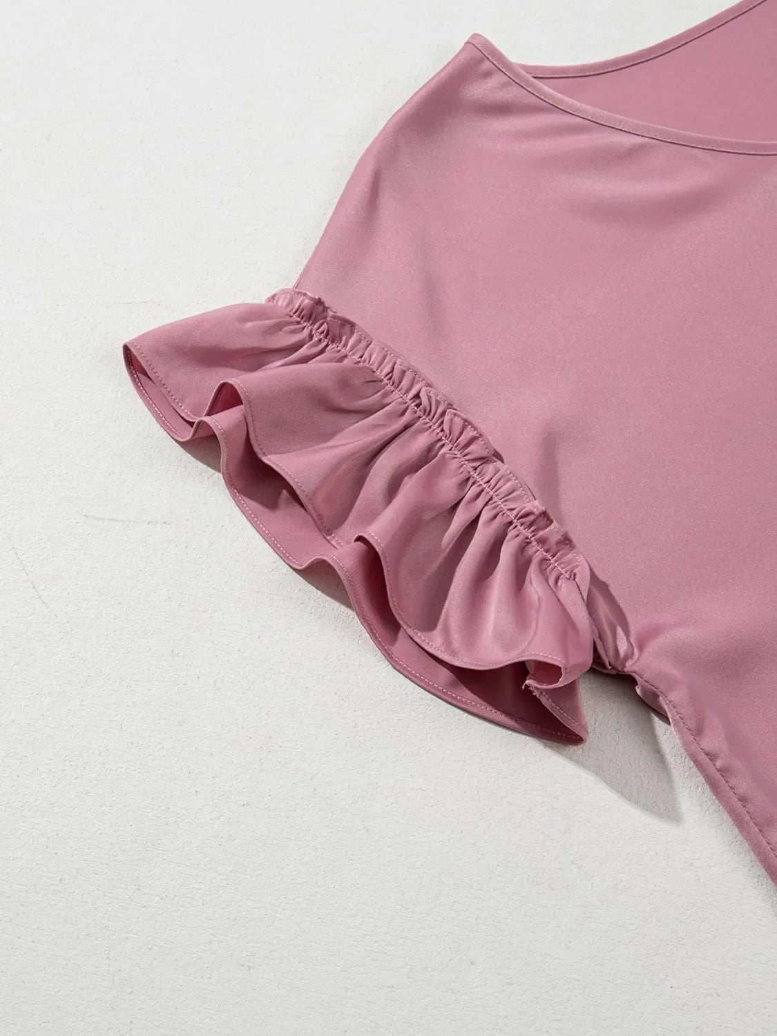 Toadstool Satin Ruffle Sleeve Top – Dusty Pink