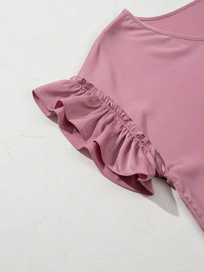 Toadstool Satin Ruffle Sleeve Top – Dusty Pink