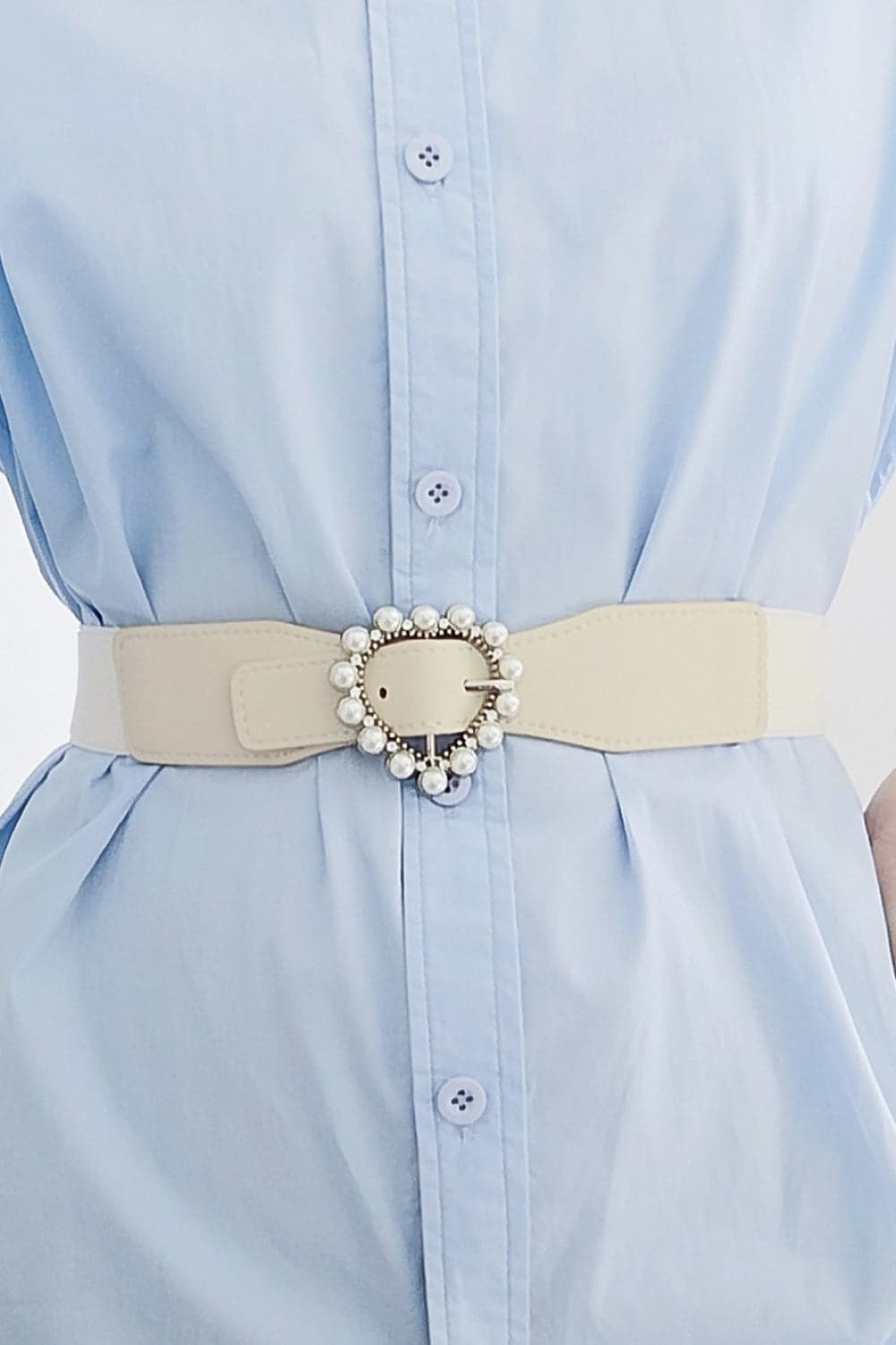 Pearl Heart Buckle Elastic Belt.