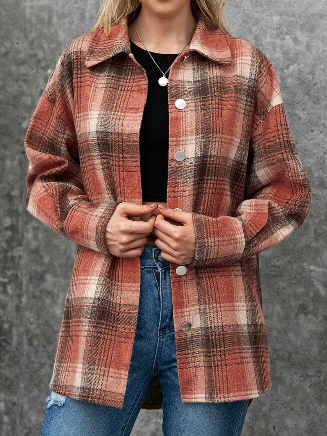 Plaid Button Up Long Sleeve Jacket.