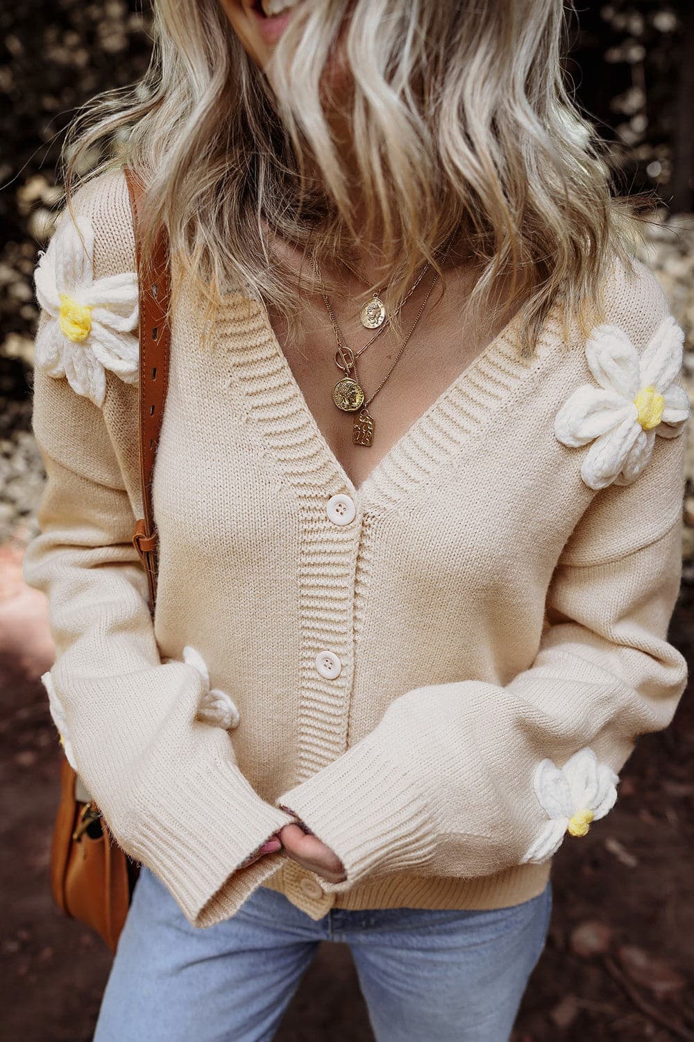 Flower Dropped Shoulder Long Sleeve Cardigan.