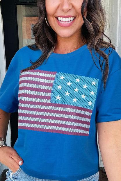 Teal American Flag Crew Neck Short Sleeve Tee