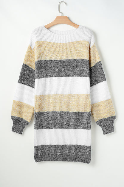 Colorful striped bubble sleeve sweater dress with drop shoulders