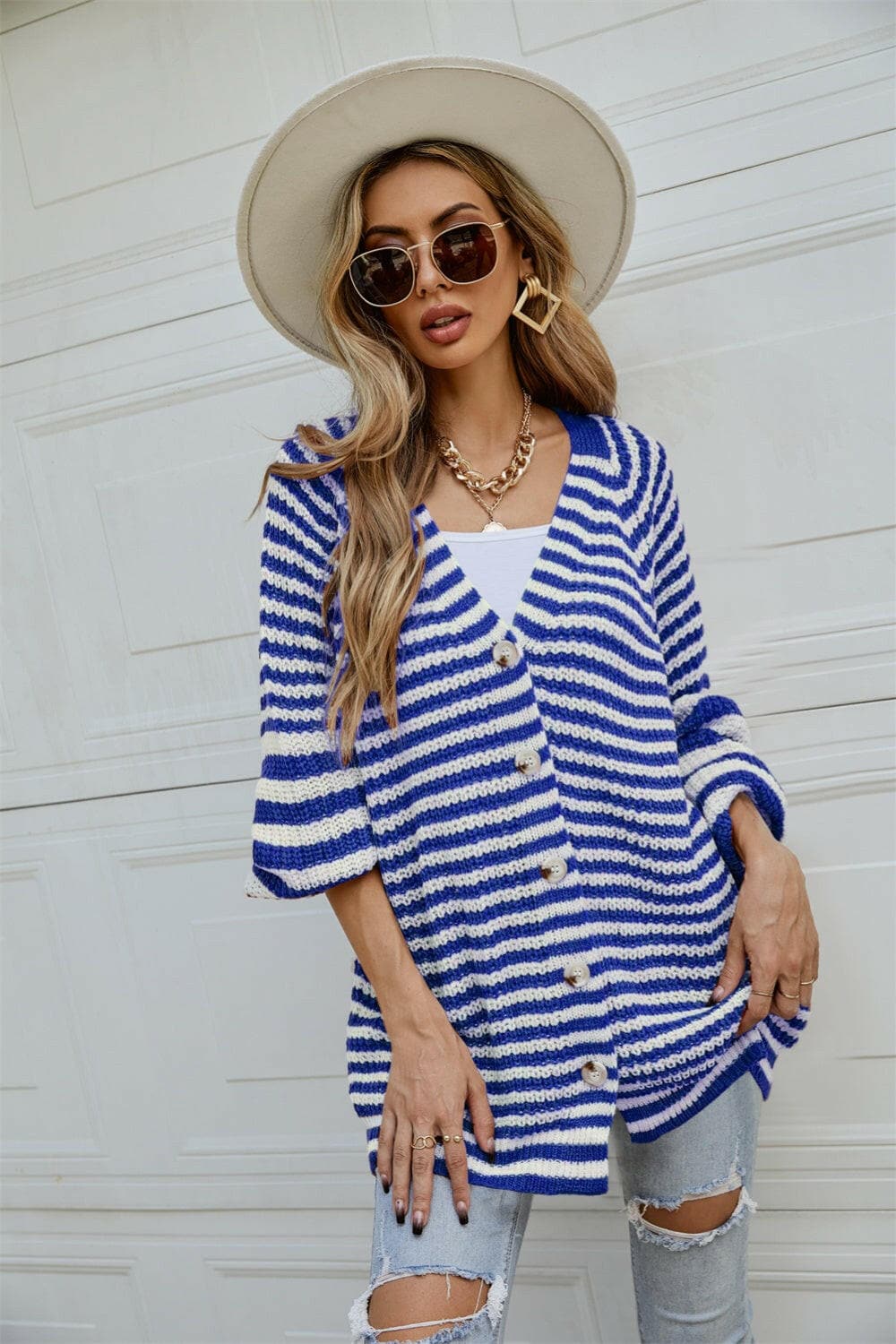 Striped Button Up Long Sleeve Cardigan.