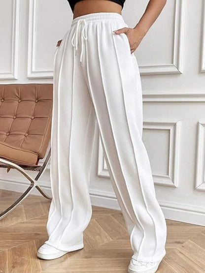 Versatile drawstring wide-leg trousers with convenient pockets