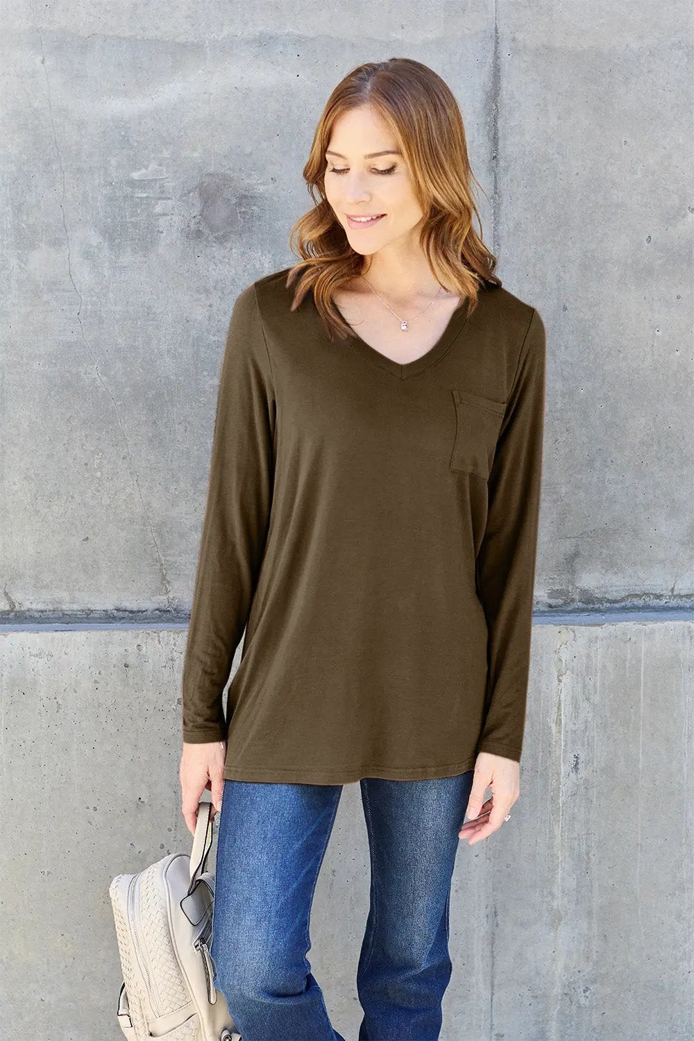 Basic Bae Full Size V-Neck Long Sleeve Top - Love Salve