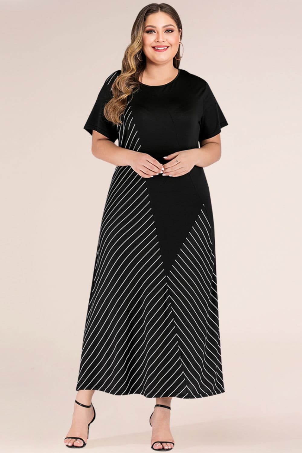 Plus Size Striped Color Block Tee Dress.