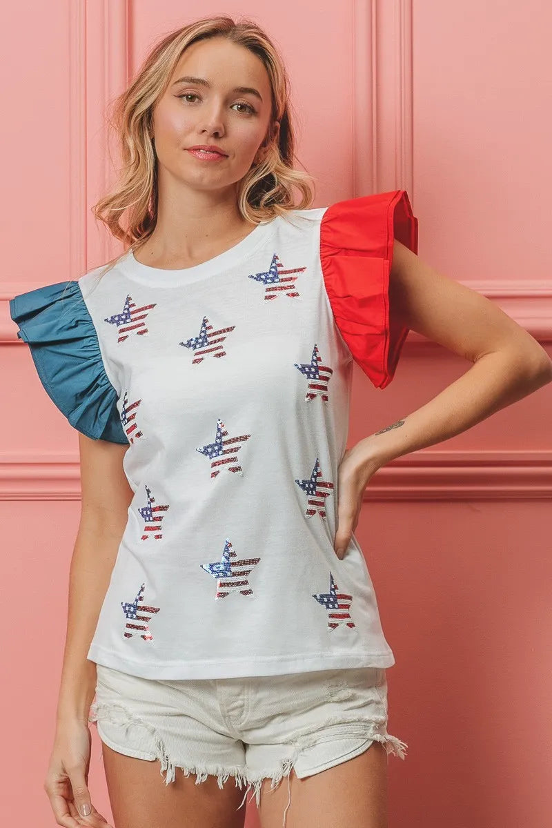 BiBi American Flag Sequin Stars Top - Love Salve 