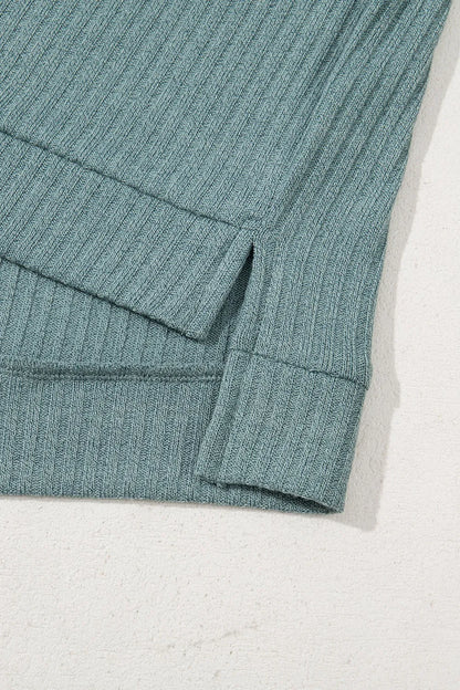 Oversized Ribbed Knit V Neck Dolman Short Sleeve Top
