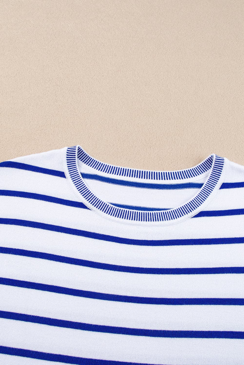 Striped Round Neck Cap Sleeve Knit Top.