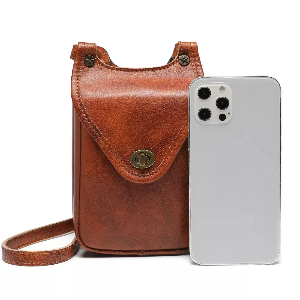 Cowhide Leather Crossbody Bag with Metal Clasp Simply Love