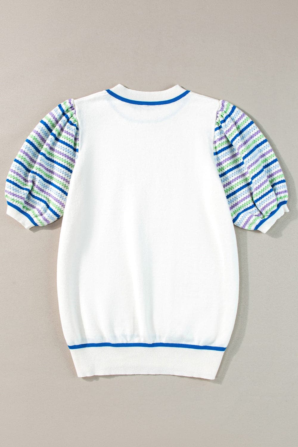 Round Neck Striped Half Sleeve Knit Top.