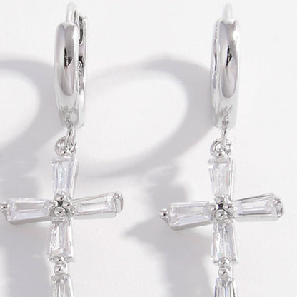 Elegant 925 sterling silver zircon cross earrings