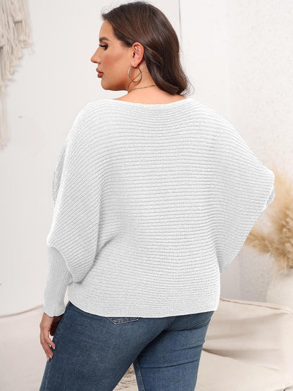 Full Size Boat Neck Batwing Sleeve Sweater.