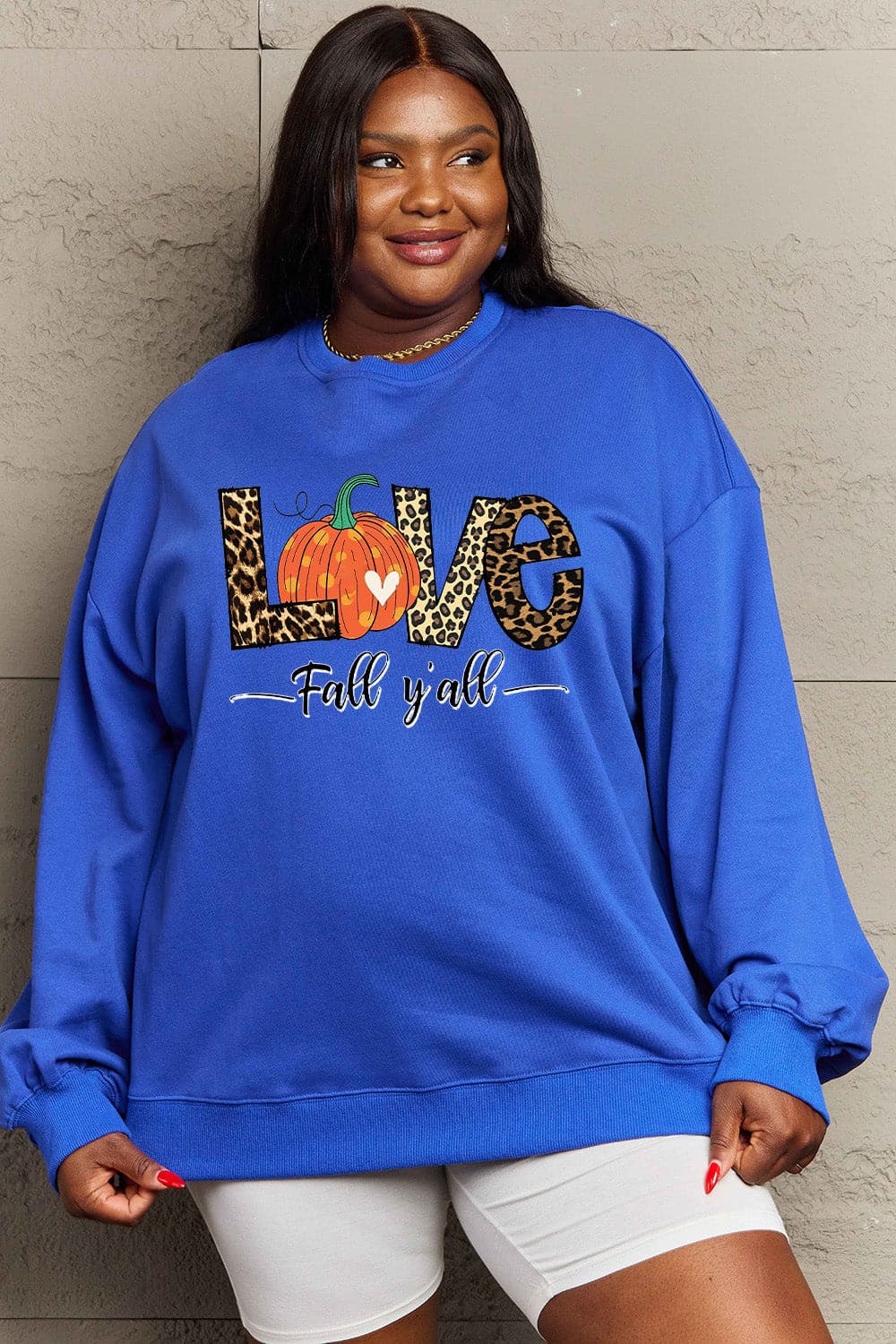 Simply Love Full Size LOVE FALL Y'ALL Graphic Sweatshirt.