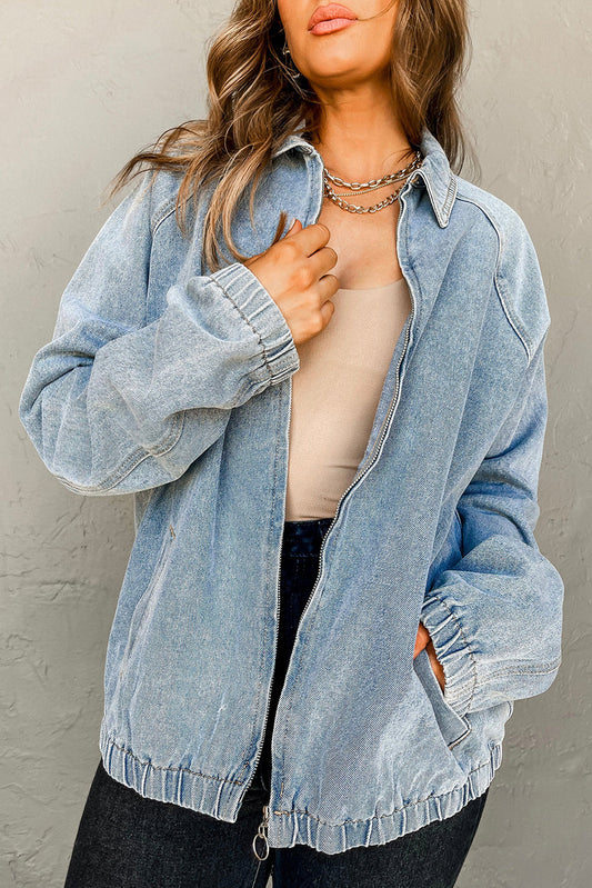 Myosotis Elastic Edge Collared Denim Jacket With Pocket Dear-Lover Dropshipping