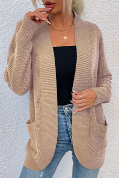 Open Front Rib-Knit Cardigan with Pockets.