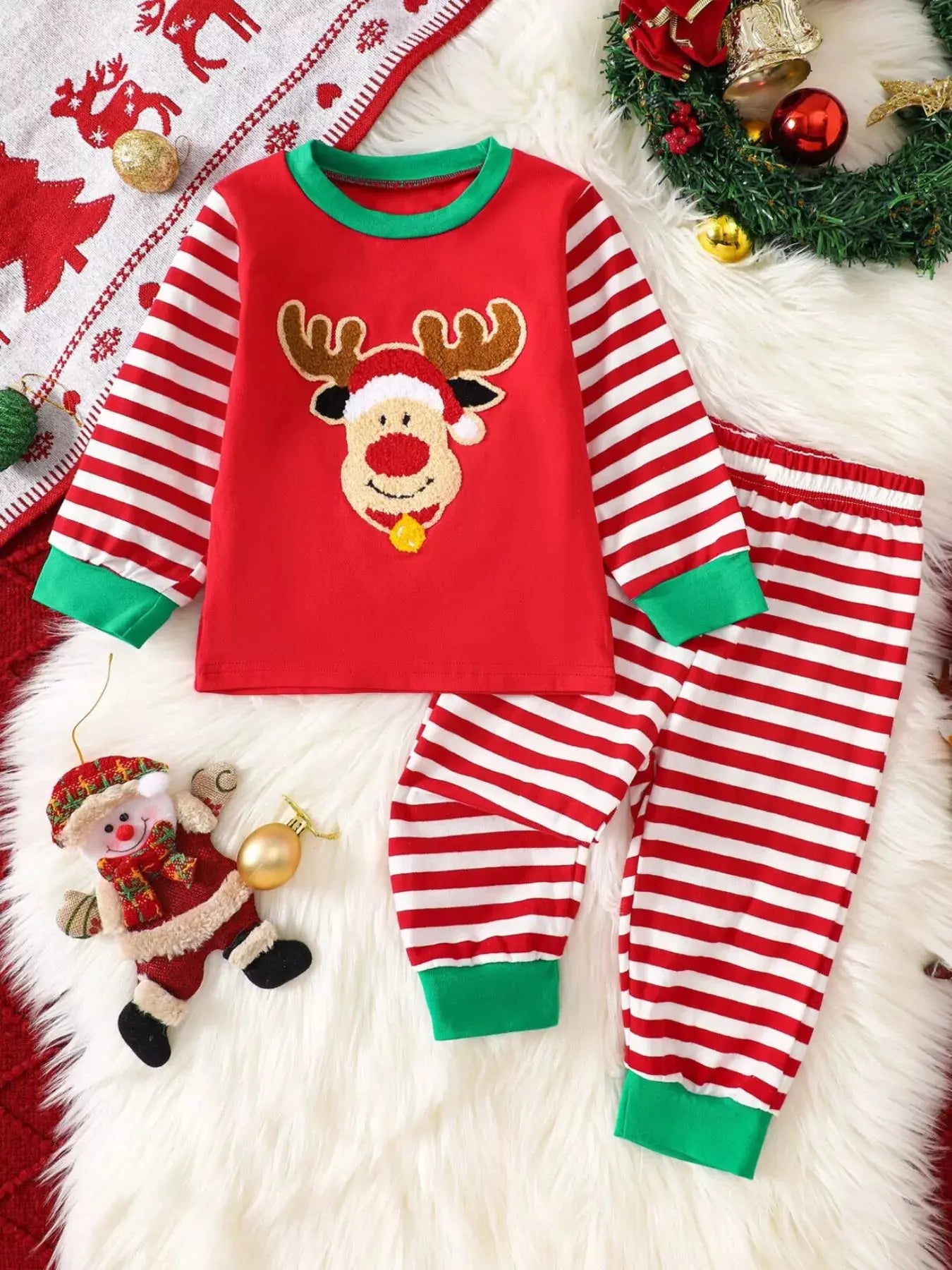 Children's Christmas Reindeer Striped Pajama Set Simply Love