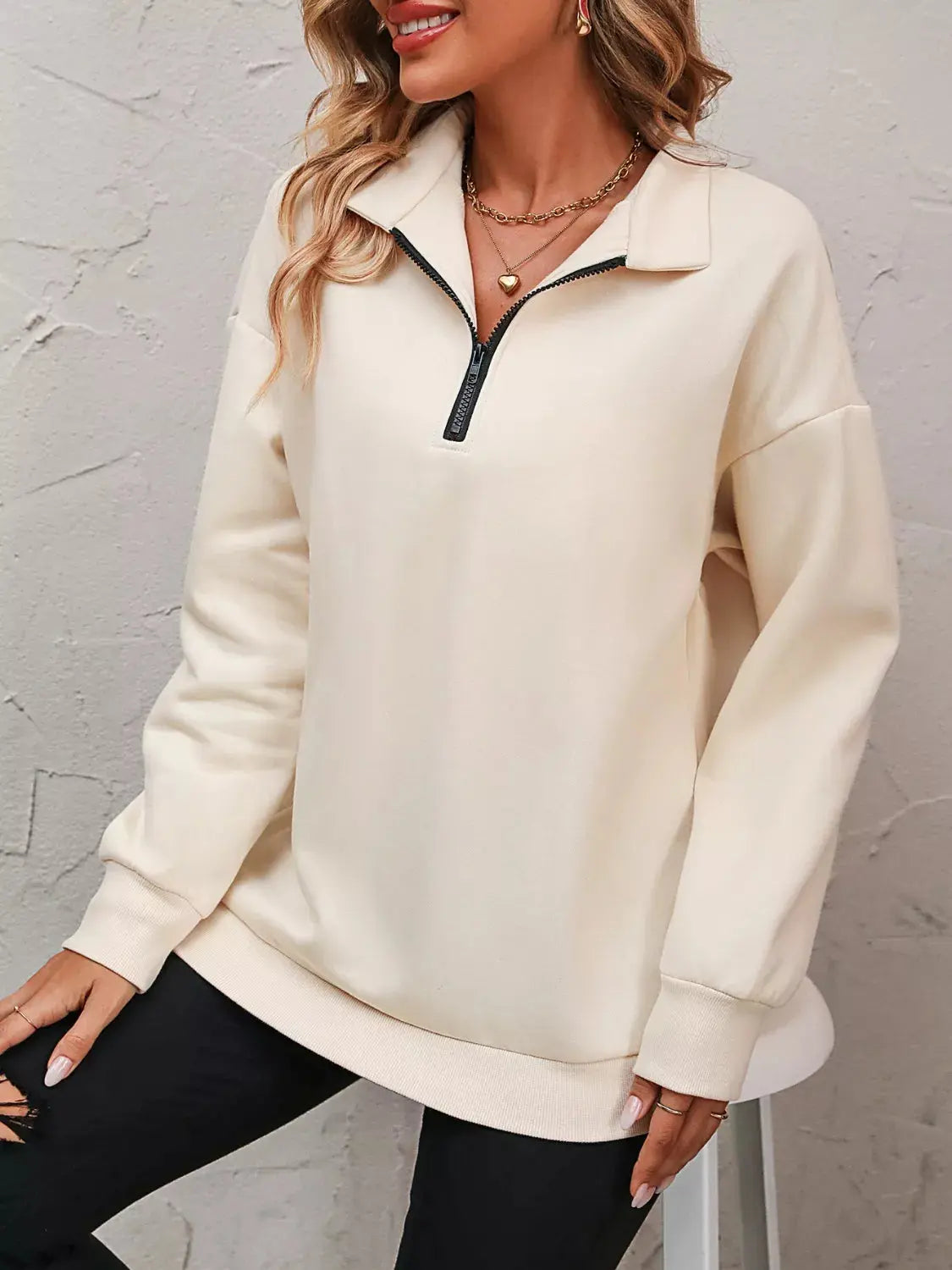 Quarter Zip Dropped Shoulder Sweatshirt Simply Love