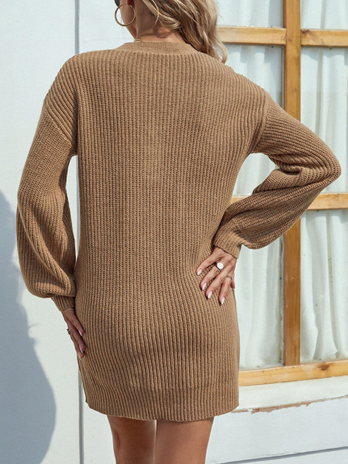 Buttoned V-Neck Sweater Dress.