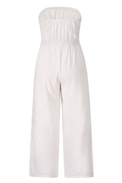 Tied Cutout Tube Wide Leg Jumpsuit.