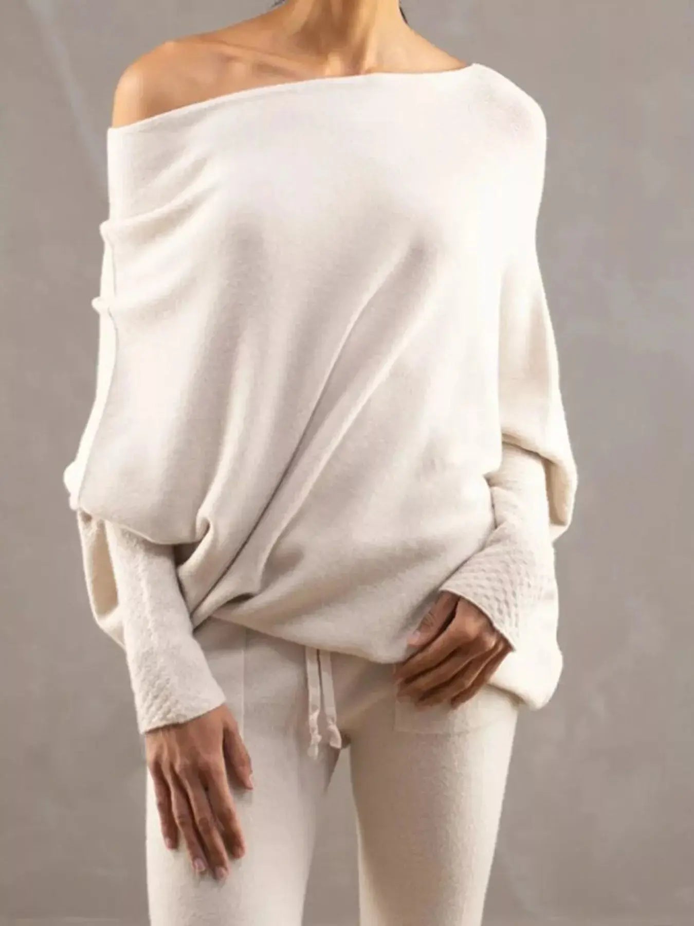 Boat Neck Long Sleeve Sweater Simply Love