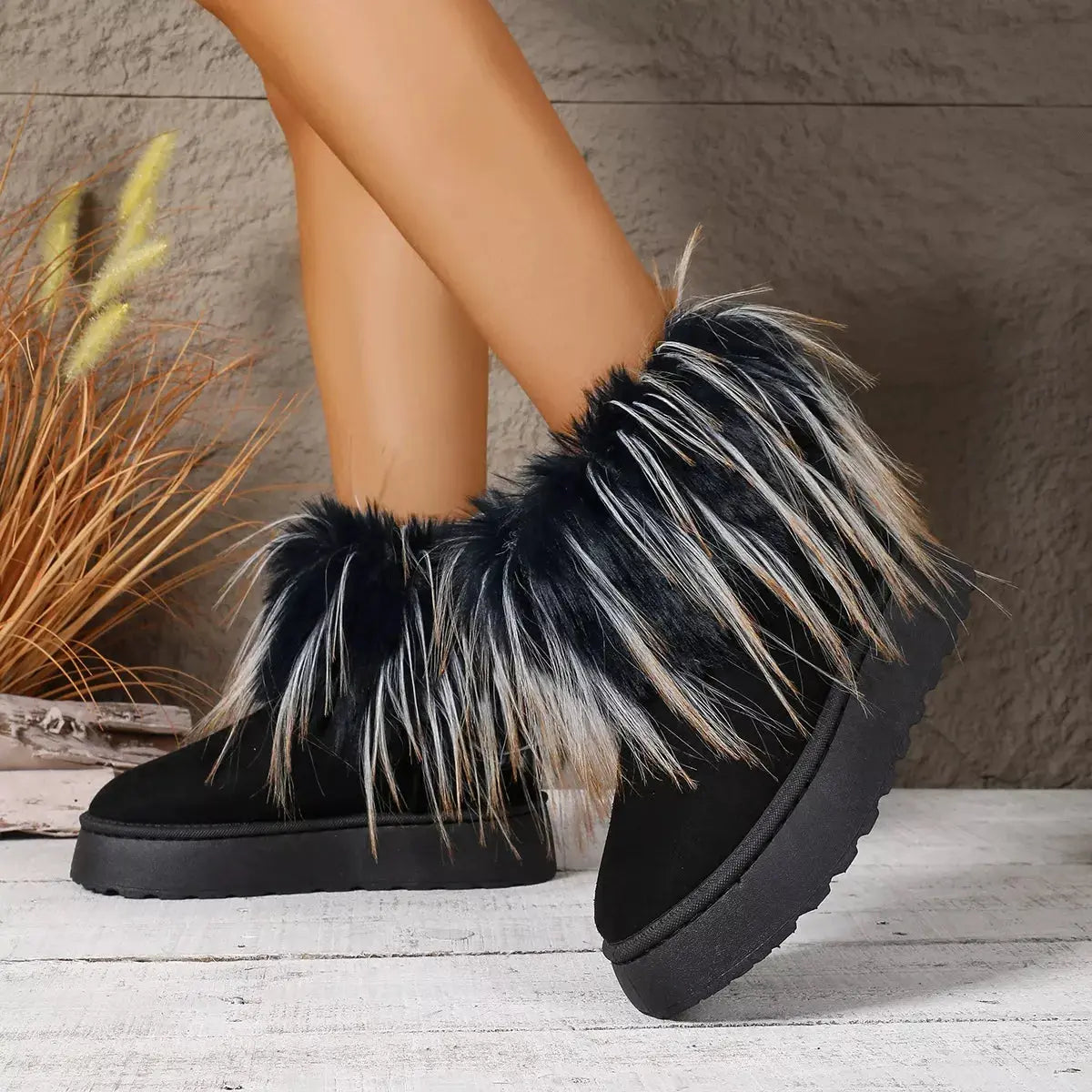 Fuzzy Trim Platform Ankle Boots Simply Love