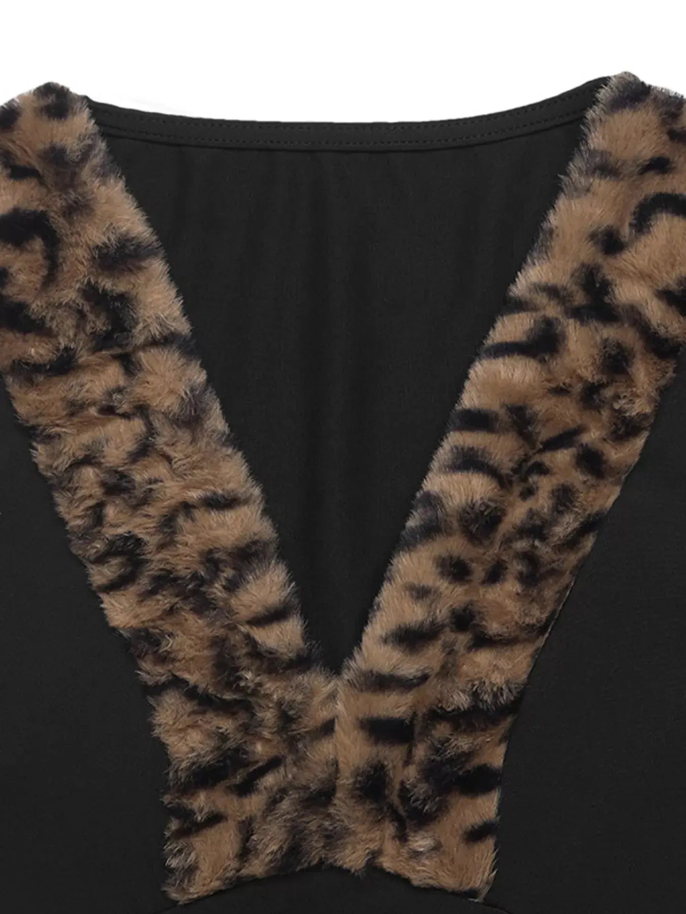 Leopard Trim V-Neck Long Sleeve Bodysuit Simply Love