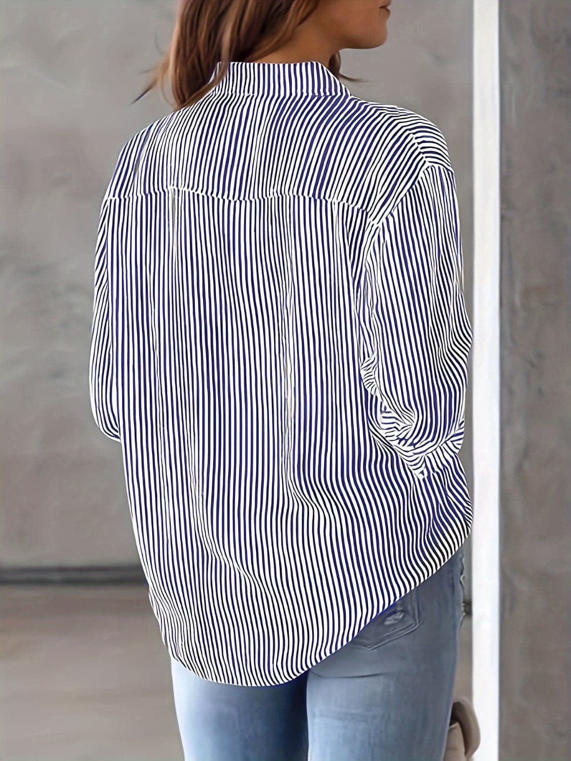 Striped Collared Neck Long Sleeve Shirt.