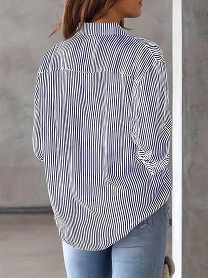 Striped Collared Neck Long Sleeve Shirt.