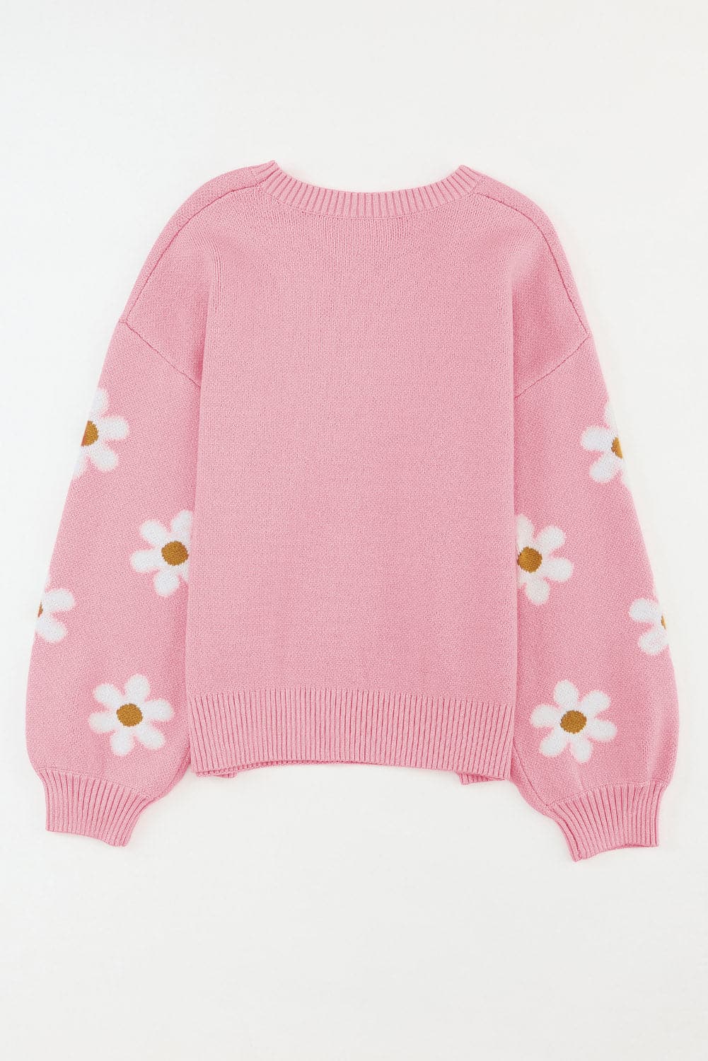 Flower Round Neck Dropped Shoulder Sweater.