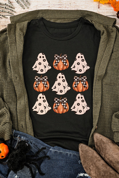 Spooky pumpkin print crew neck t-shirt for Halloween fun