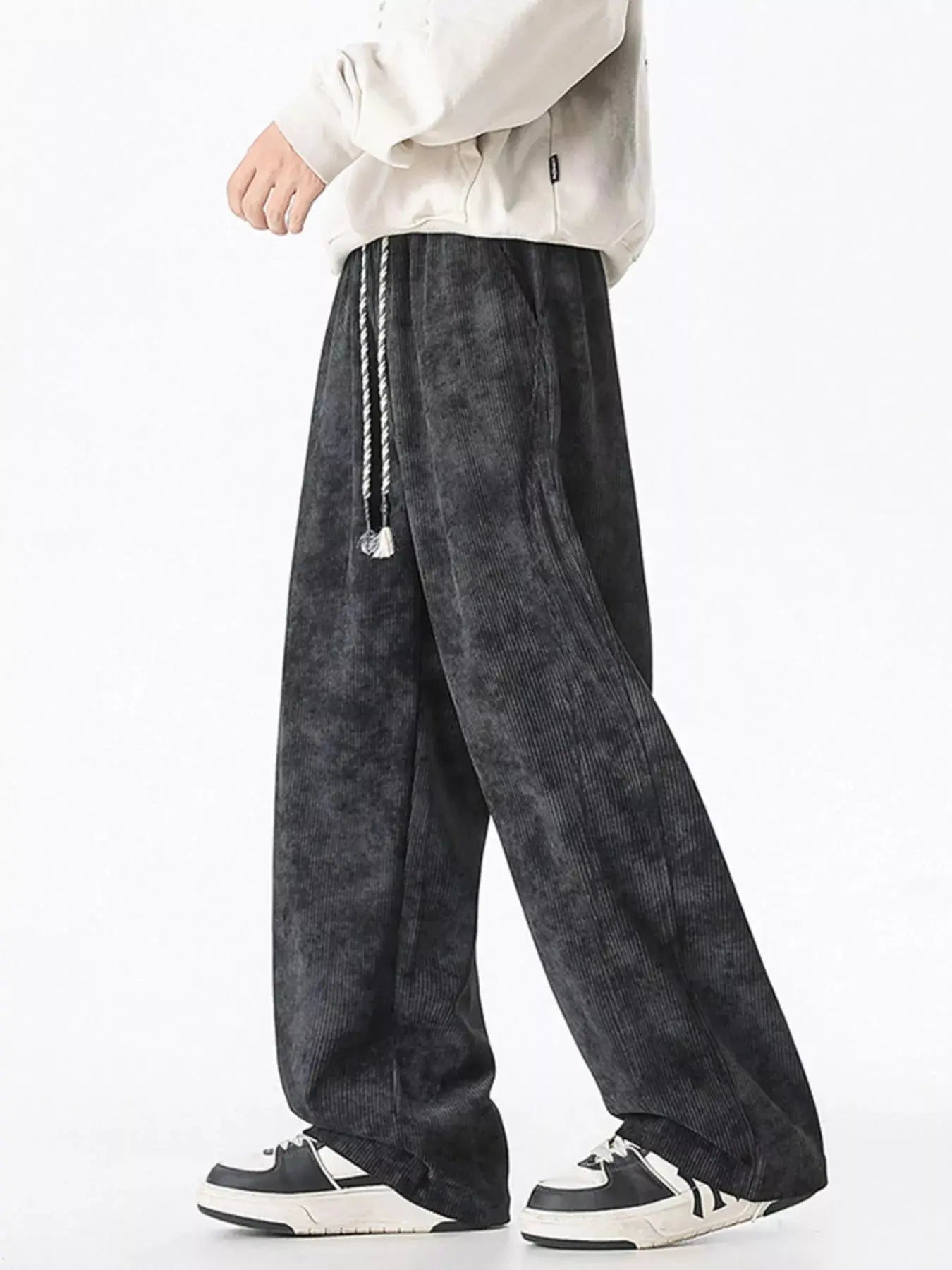 Men's Plus Size Vintage Wash Wide Leg Drawstring Polyester Pants With Pockets Simply Love
