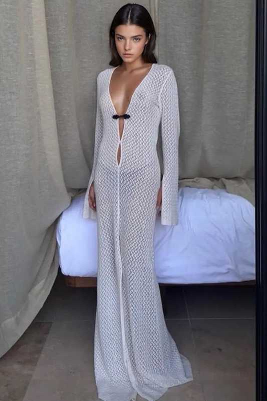 White Long Sleeve Maxi Dress 3wishes.com
