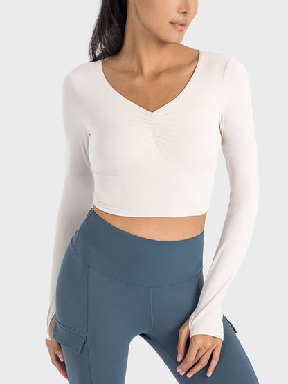 Ruched Cropped Long Sleeve Sports Top.