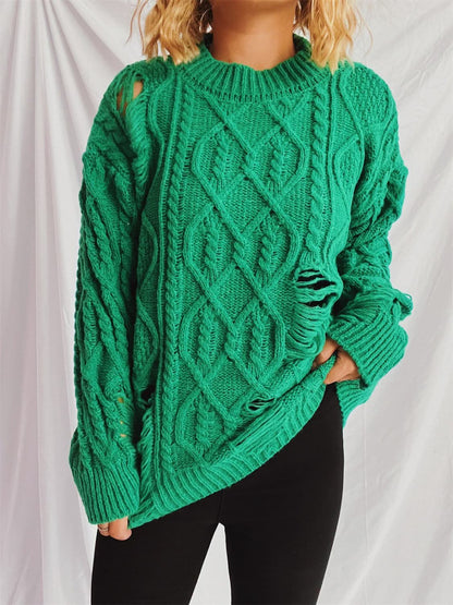 Chic distressed cable-knit sweater