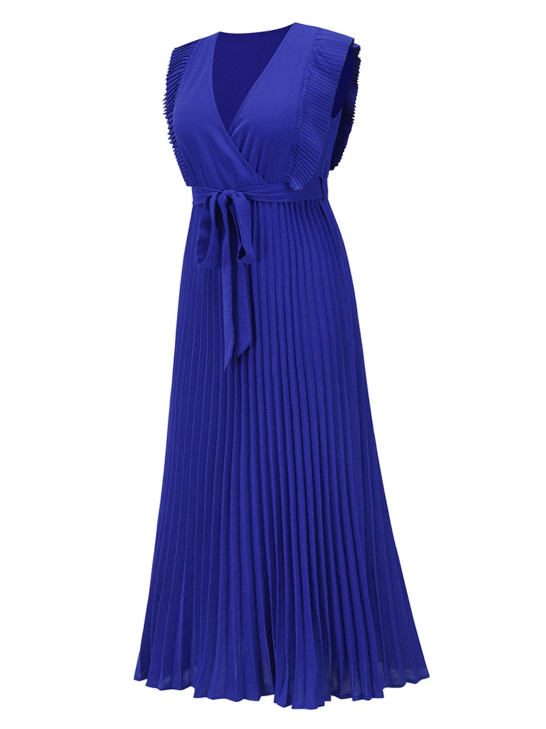 Tied Surplice Cap Sleeve Pleated Dress.