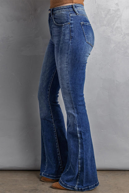 Vintage-inspired dark blue plus size washed flare jeans