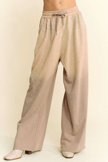 Glamorous Rhinestone Wide Leg Drawstring Pants by Davi & Dani