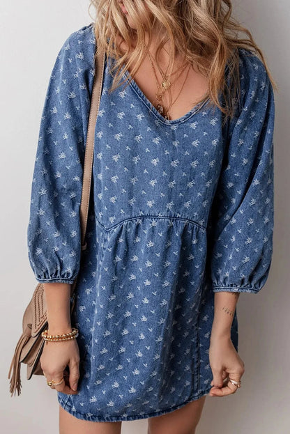 Chic tied V-neck denim mini dress