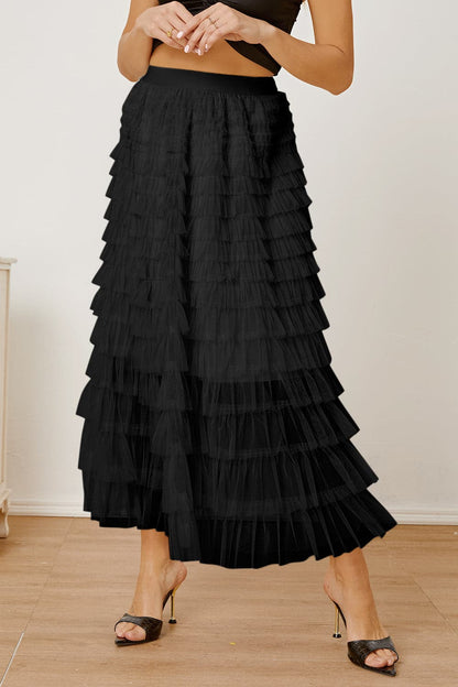 Ruched High Waist Tiered Skirt.