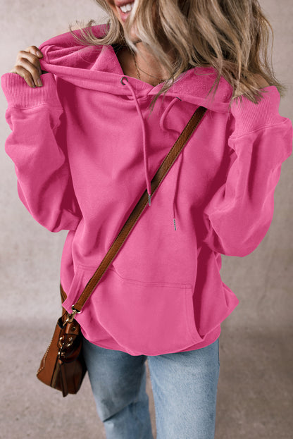 Bonbon Fleece Lined Kangaroo Pocket Drawstring Chunky Hoodie