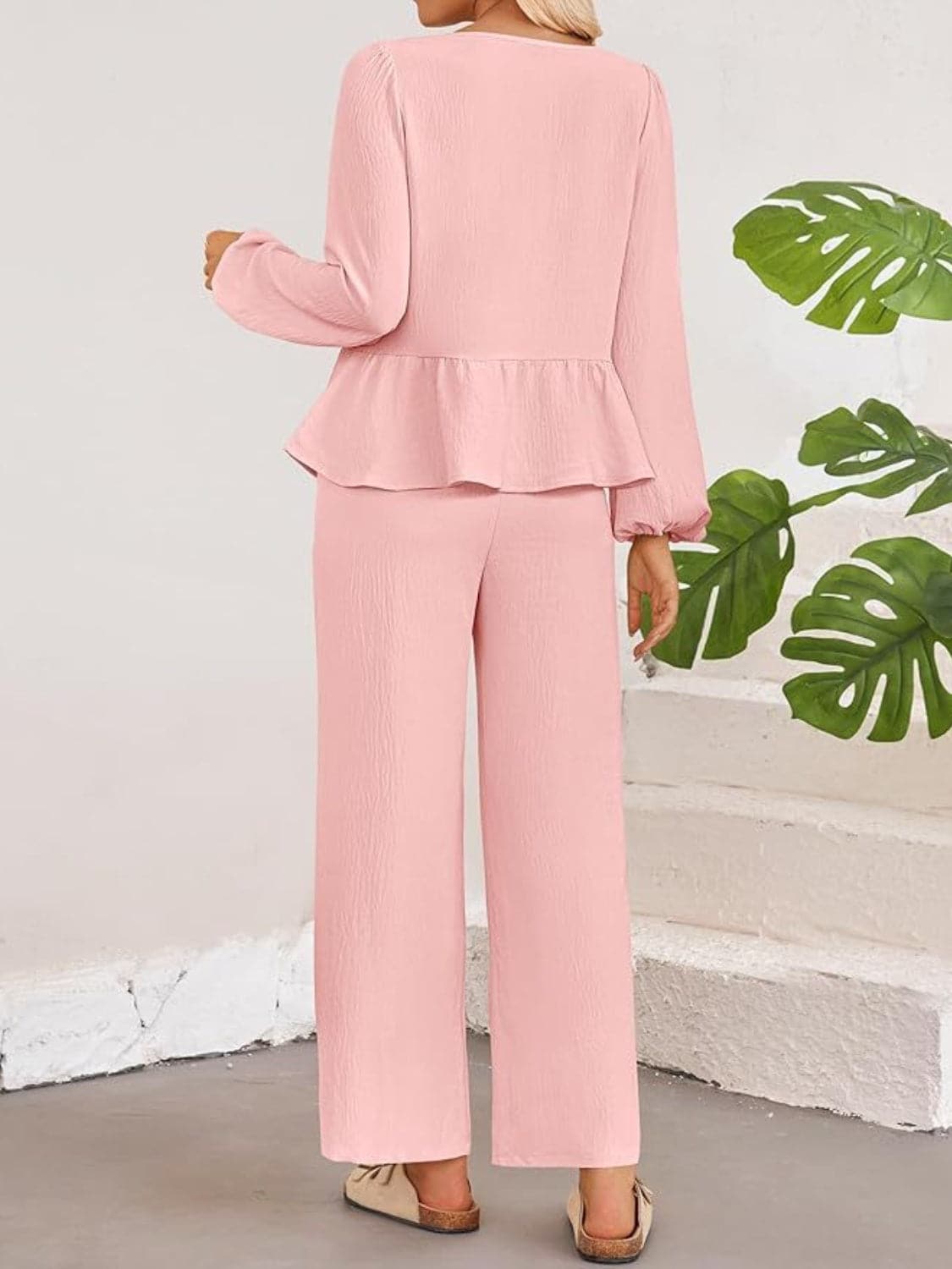 Chic balloon sleeve top & pants set